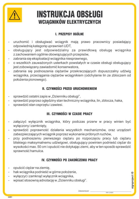 IAE01 Instrukcja obsługi wciągników elektrycznych, 245x350 mm, FN - Folia samoprzylepna