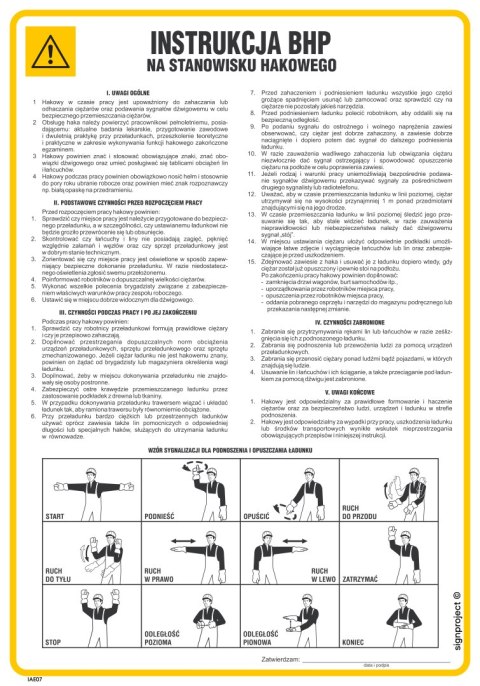 IAE07 Instrukcja BHP na stanowisku hakowego, 245x350 mm, FN - Folia samoprzylepna