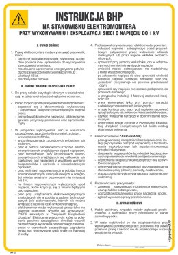 IAF12 Instrukcja BHP na stanowisku elektromontera przy wykonywaniu i eksploatacji sieci o napięciu 1 kV, 245x350 mm, FN - F