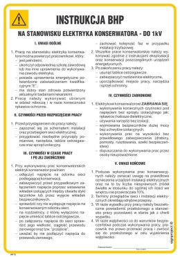 IAF13 Instrukcja BHP na stanowisku elektryka konserwatora do 1kV, 245x350 mm, FN - Folia samoprzylepna