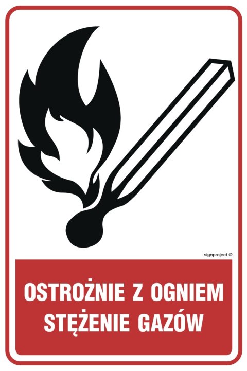 Znak JD003 Ostrożnie z ogniem - stężenie gazów - arkusz 9 naklejek, 50x75 mm, FN - Folia samoprzylepna