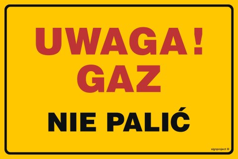 Znak JD017 Uwaga gaz! Nie palić, 100x75 mm, BN - Płyta żółta 0,6mm