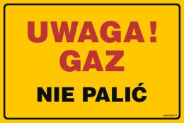 Znak JD017 Uwaga gaz! Nie palić, 300x225 mm, BN - Płyta żółta 0,6mm