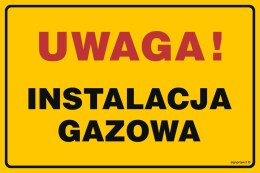 Znak JD018 Uwaga! Instalacja gazowa, 300x225 mm, PN - Płyta 1 mm