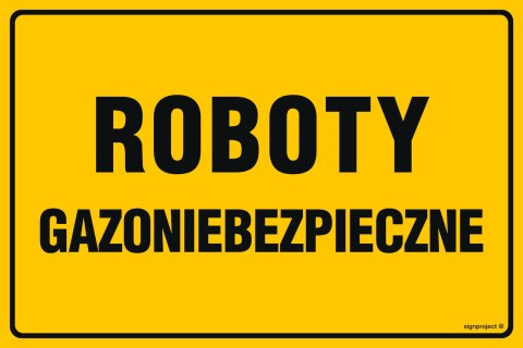 Znak JD022 Roboty gazoniebezpieczne, 100x75 mm, BN - Płyta żółta 0,6mm