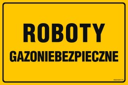 Znak JD022 Roboty gazoniebezpieczne, 200x150 mm, BN - Płyta żółta 0,6mm