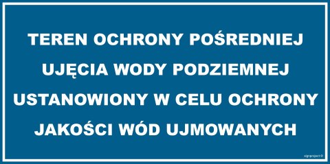 Znak JD037 Teren ochrony pośredniej ujecia wody podziemnej, 800x400 mm, PN - Płyta 1 mm