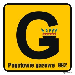 Znak JD060 Pogotowie gazowe, 100x100 mm, FN - Folia samoprzylepna