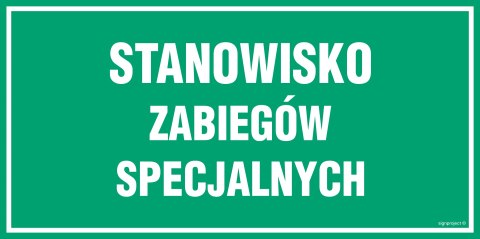 Znak JE016 Stanowisko zabiegów specjalnych, 300x150 mm, PN - Płyta 1 mm