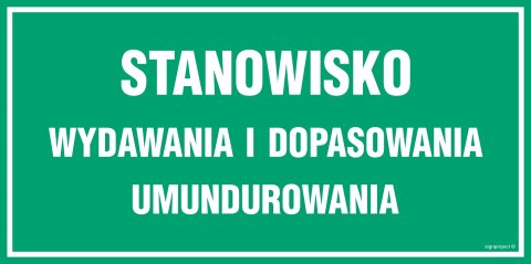 Znak JE018 Stanowisko wydawania i dopasowywania umundurowania, 300x150 mm, PN - Płyta 1 mm