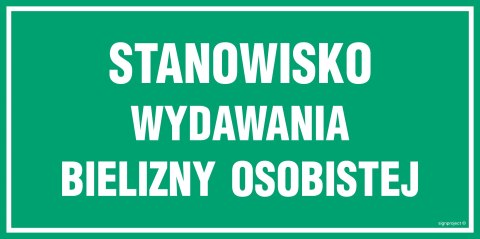 Znak JE019 Stanowisko wydawania bielizny osobistej, 300x150 mm, PN - Płyta 1 mm