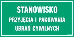 Znak JE020 Stanowisko przyjęcia i pakowania ubrań cywilnych, 300x150 mm, PN - Płyta 1 mm