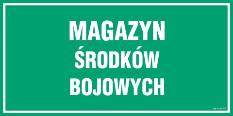 Znak JE023 Magazyn środków bojowych, 300x150 mm, PN - Płyta 1 mm