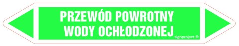 Znak JF373 PRZEWÓD POWROTNY WODY OCHŁODZONEJ - arkusz 2 naklejek, 563x100 mm, FN - Folia samoprzylepna