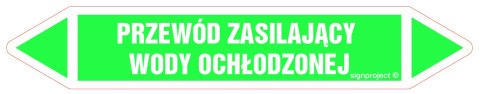 Znak JF381 PRZEWÓD ZASILAJĄCY WODY OCHŁODZONEJ - arkusz 2 naklejek, 563x100 mm, FN - Folia samoprzylepna