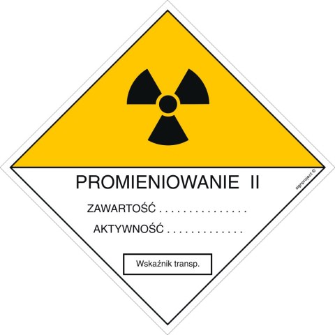 Znak KA004 Znak ostrzegawczy do oznakowania przesyłek transportowych kategorii II, 100x100 mm, PN - Płyta 1 mm