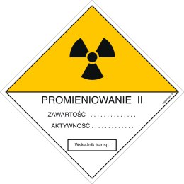 Znak KA004 Znak ostrzegawczy do oznakowania przesyłek transportowych kategorii II, 150x150 mm, PN - Płyta 1 mm