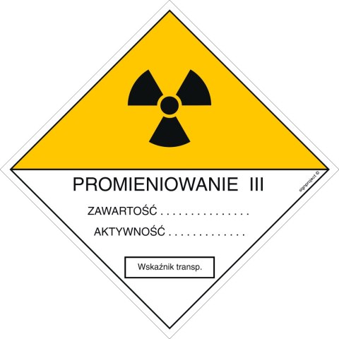 Znak KA005 Znak ostrzegawczy do oznakowania przesyłek transportowych kategorii III, 100x100 mm, PN - Płyta 1 mm