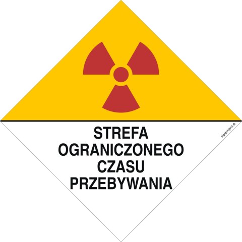 Znak KA008 Znak ostrzegawczy do oznakowania strefy ograniczonego czasu przebywania, 230x230 mm, FN - Folia samoprzylepna