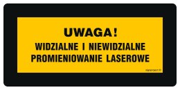 Znak KB012 Uwaga! Urządzenie laserowe klasy 1, 200x100 mm, PN - Płyta 1 mm