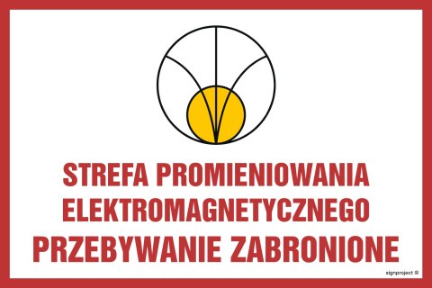 Znak KC006 Strefa promieniowania elektromagnetycznego, 225x150 mm, PN - Płyta 1 mm