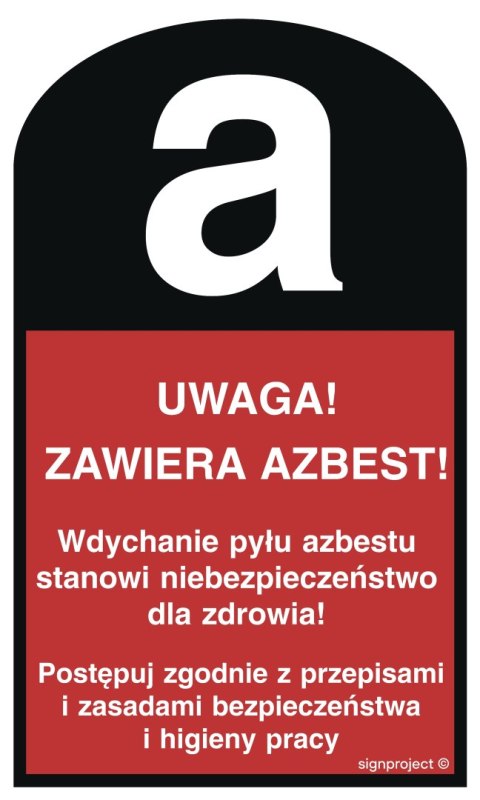 Znak LC003 Uwaga! Zawiera azbest - arkusz 15 naklejek, 30x50 mm, FN - Folia samoprzylepna