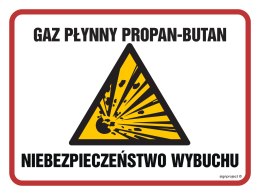 Znak NB012 Gaz płynny propan - butan niebezpieczeństwo wybuchu, 200x150 mm, FN - Folia samoprzylepna