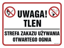 Znak NB015 Uwaga tlen! Strefa zakazu używania otwartego ognia, 800x600 mm, PN - Płyta 1 mm