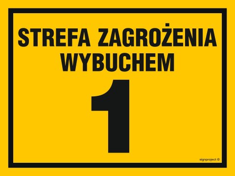 Znak NB021 Strefa zagrożenia wybuchem 1, 300x225 mm, BN - Płyta żółta 0,6mm