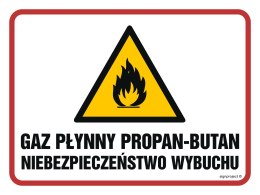 Znak NB025 Gaz płynny propan-butan. Niebezpieczeństwo wybuchu /pożaru/, 200x150 mm, FN - Folia samoprzylepna