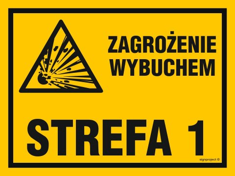 Znak NB042 Zagrożenie wybuchem strefa 1, 200x150 mm, BN - Płyta żółta 0,6mm