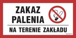 Znak NC009 Zakaz palenia na terenie obiektu, 200x100 mm, PN - Płyta 1 mm