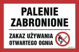 Znak NC010 Palenie zabronione - zakaz używania otwartego ognia, 300x200 mm, FN - Folia samoprzylepna