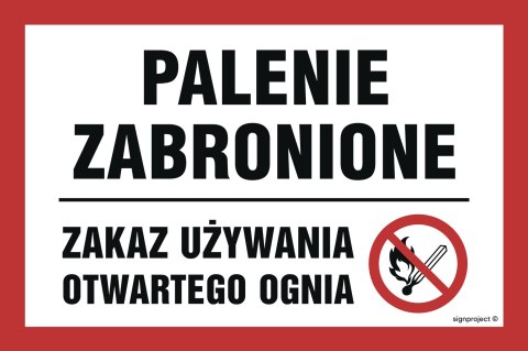 Znak NC010 Palenie zabronione - zakaz używania otwartego ognia, 300x200 mm, PN - Płyta 1 mm