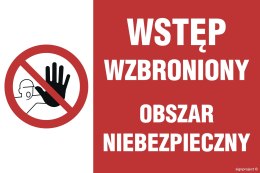 Znak NC083 Wstęp wzbroniony obszar niebezpieczny, 450x300 mm, BN - Płyta żółta 0,6mm