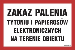 Znak NC086 Zakaz palenia tytoniu i papierosów elektronicznych na terenie obiektu, 200x133 mm, PN - Płyta 1 mm