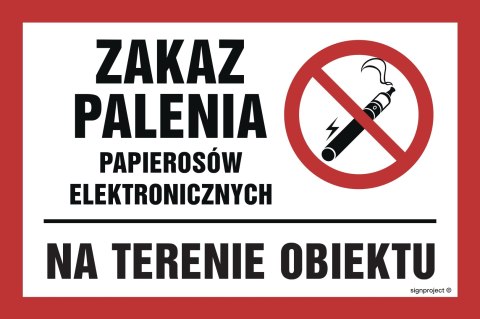 Znak NC087 Zakaz palenia papierosów elektronicznych na terenie obiektu, 300x200 mm, PN - Płyta 1 mm