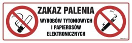 Znak NC089 Zakaz palenia wyrobów tytoniowych i papierosów elektronicznych, 750x250 mm, PN - Płyta 1 mm