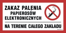 Znak NC092 Zakaz palenia papierosów elektronicznych na terenie całego zakładu, 200x100 mm, PN - Płyta 1 mm