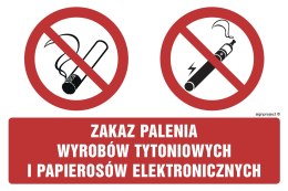 Znak NC094 Zakaz palenia wyrobów tytoniowych i papierosów elektronicznych, 200x133 mm, FN - Folia samoprzylepna