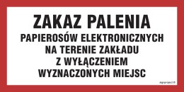 Znak NC097 Zakaz palenia papierosów elektronicznych na terenie zakładu z wyłączeniem wyznaczonych miejsc, 200x100 mm, FN - Folia