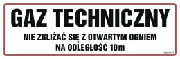 Znak NC102 Gaz techniczny. Nie zbliżać się z otwartym ogniem, 300x100 mm, FN - Folia samoprzylepna