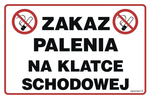 Znak NC108 Zakaz palenia na klatce schodowej, 200x133 mm, PN - Płyta 1 mm