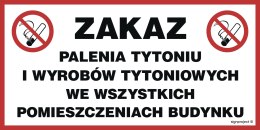 Znak NC109 Zakaz palenia we wszystkich pomieszczeniach, 200x100 mm, PN - Płyta 1 mm