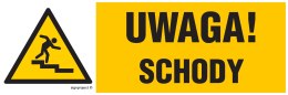 Znak NC120 Uwaga schody - prawostronny, 900x300 mm, PN - Płyta 1 mm