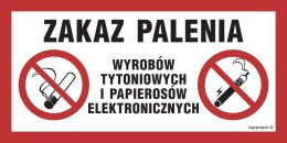 Znak NC123 Zakaz palenia wyrobów tytoniowych i papierosów elektronicznych, 200x100 mm, FN - Folia samoprzylepna