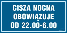 Znak ND003 Cisza nocna obowiązuje od 22.00 - 6.00, 200x100 mm, PN - Płyta 1 mm