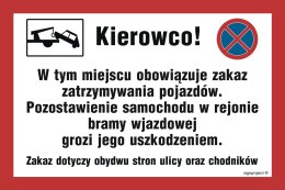 Znak ND008 Kierowco w tym miejscu obowiązuje zakaz zatrzymywania pojazdów, 450x300 mm, PN - Płyta 1 mm