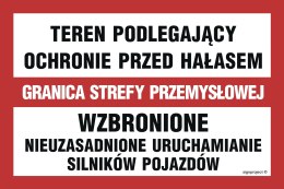 Znak ND041 Teren podlegający ochronie przed hałasem / Granica strefy przemysłowej / Wzbronione nieuzasadnione uruchamianie silni