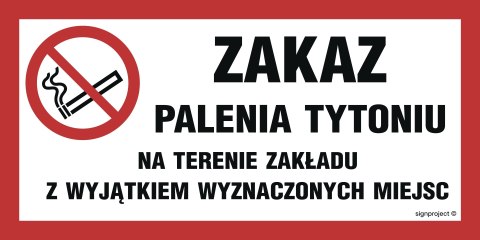 Znak ND058 Zakaz palenia tytoniu na terenie zakładu z wyjątkiem wyznaczonych miejsc, 800x400 mm, PN - Płyta 1 mm